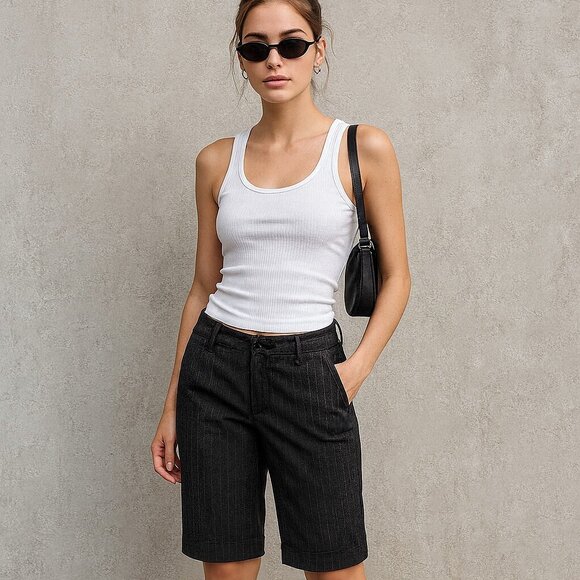 Fox Pinstripe Bermuda Shorts – Size 5 Y2K Career Grunge Style - Picture 1 of 10